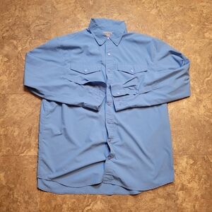 Duluth Trading Co Fishing Shirt Mens XLT Blue Full Snap Long Sleeve Outdoor